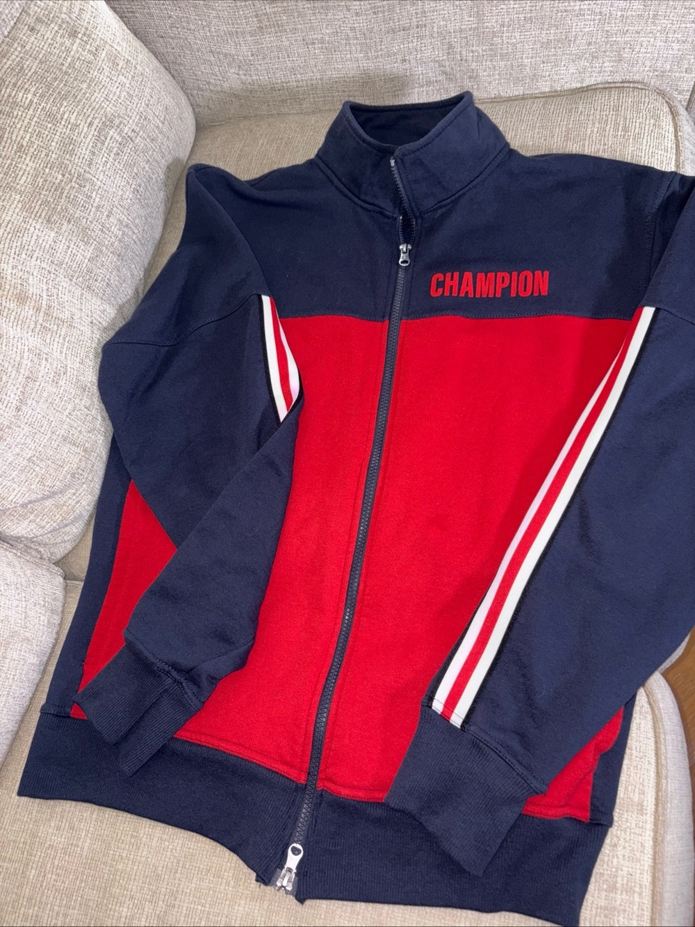 Champion  Navy & Red Zip-Up Track Jacket Sz M